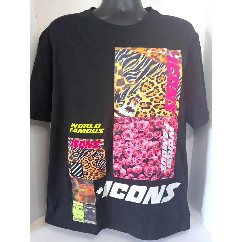 Hudson Outerwear World Famous Icons Graphic T-Shirt Black Mens 2X Animal Rose